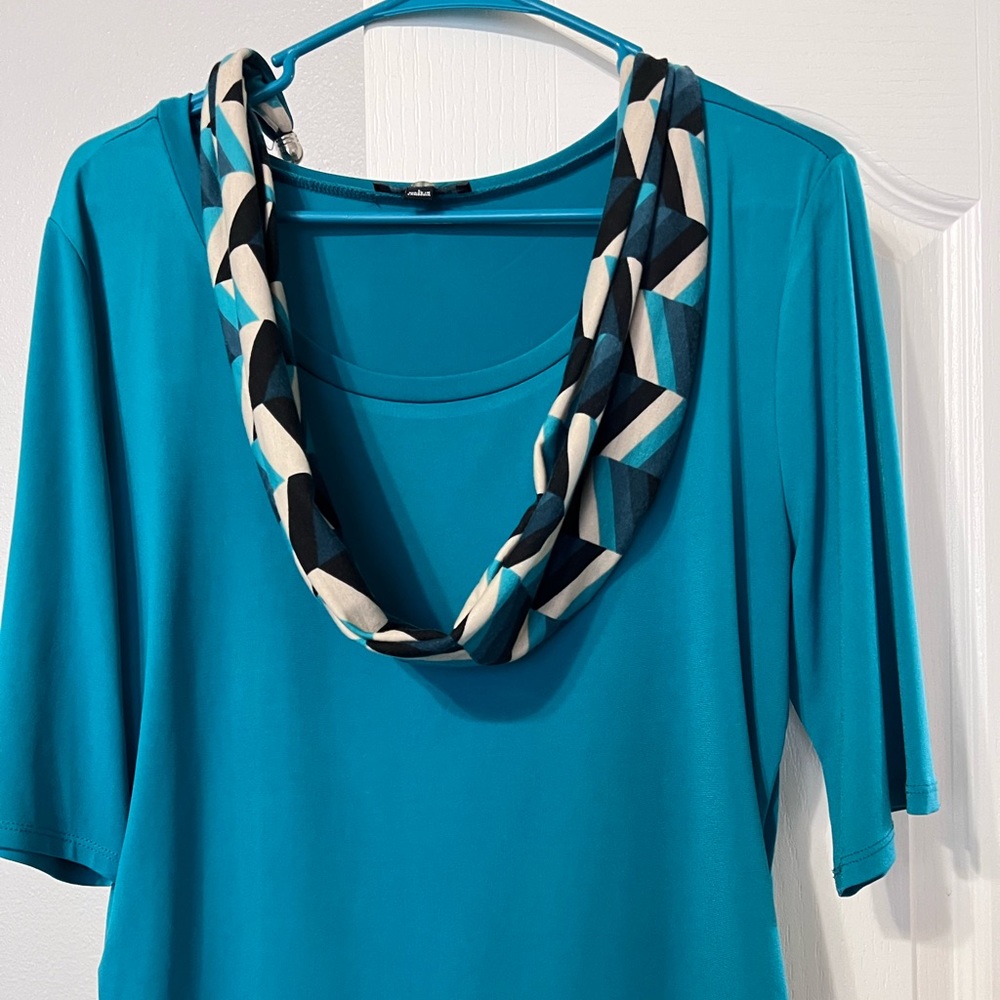 Notations Women’s Teal Work Blouse w/scarf L